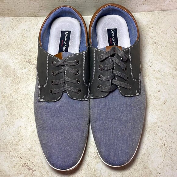Bruno Marc Mens Gray & Blue Casual Leather Canvas Oxford Shoes Size 12 - Picture 3 of 10